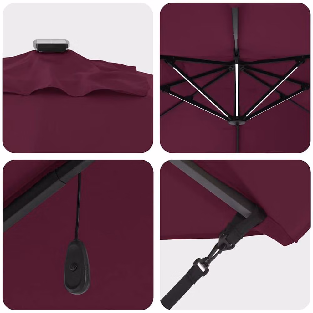 Berkfield Home Roma Cantilever Parasol with LEDs in Bordeaux Red, W/D/H: 352 x 251 x 265 cm – 5