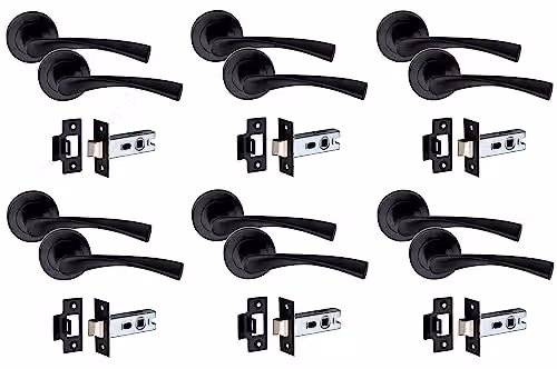 Golden Grace Astrid Door Handles on Round Rose Latch, Matt Black Finish – 1