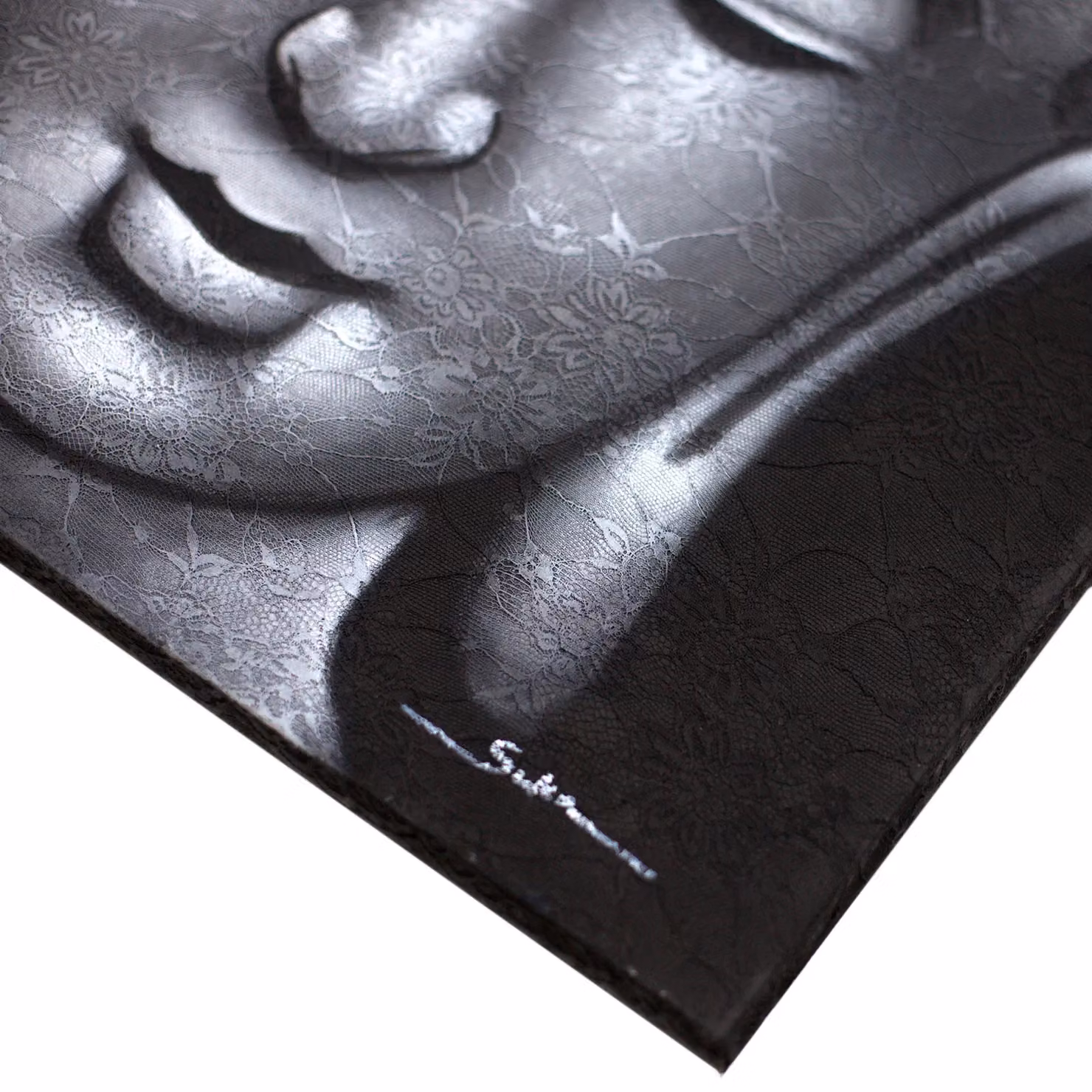 KDMD Grey Ethnic Buddha Hanging Painting Reproduction with Brocade and Floral Details – 2