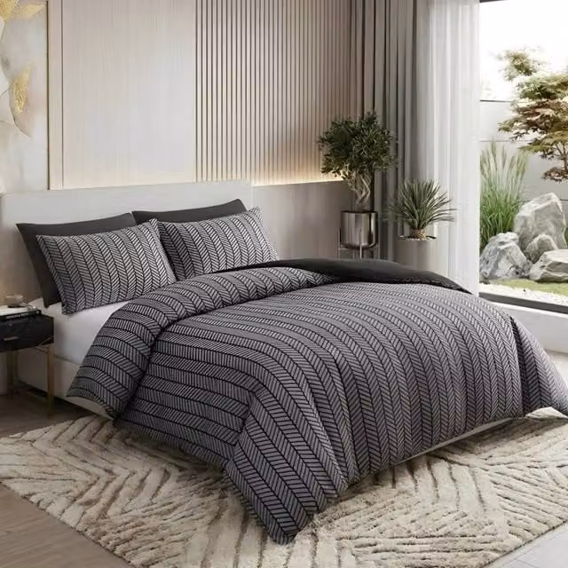 Pamposh Reversible Anti Allergy Microfibre Duvet Cover Set, Grey, W: 180 cm, L: 200 cm