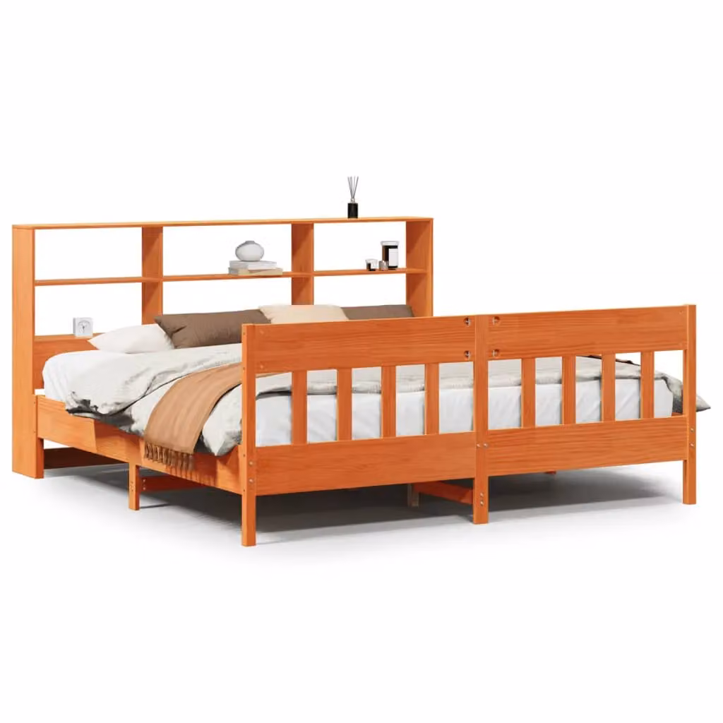 Berkfield Home Rustic Solid Wood Pine Bed Frame in Wax Brown, W/D/H: 200 x 200 cm – 2