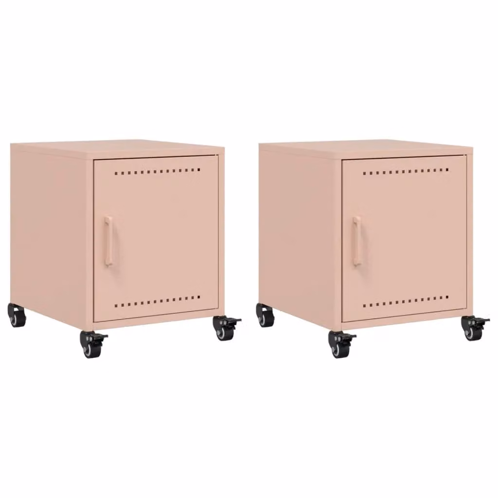 Berkfield Home Set of 2 Pink Metal Bedside Cabinets, W/D/H: 36 x 39 x 43.5 cm – 2