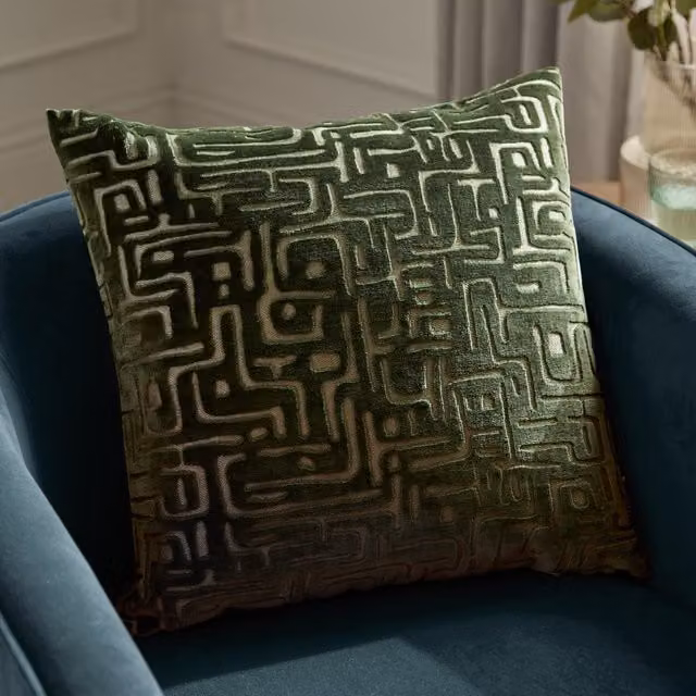 Make It A Home Soren Cut Velvet Abstract Square Cushion in Green Polyester