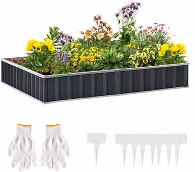 NESTLUNE Metal Raised Garden Bed in Grey, W/D/H: 90 x 90 x 30 cm – 1