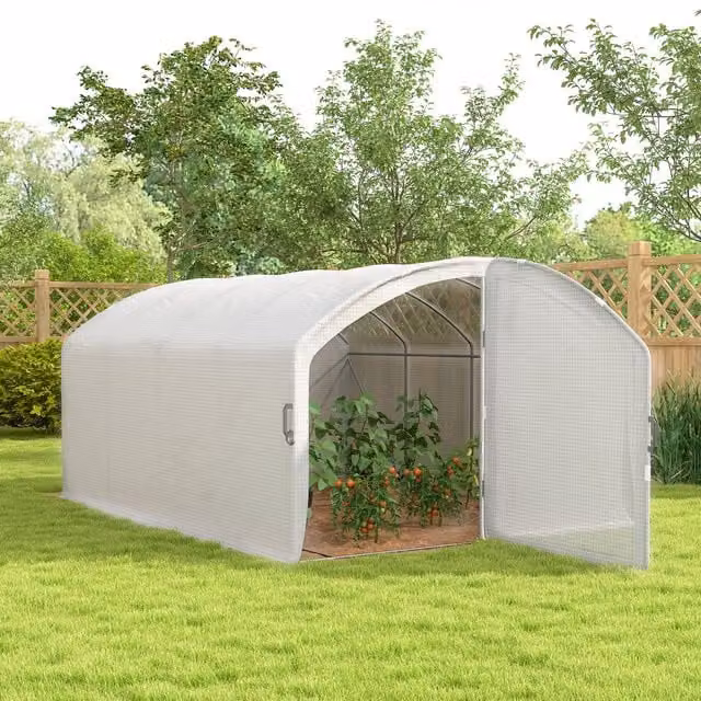 OUTSUNNY White Polytunnel Greenhouse with PE Cover and Hinged Door, W: 300 cm, D: 300 cm, H: 200 cm – 1