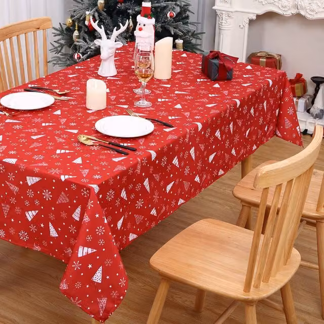 London Boutique Red Christmas Tablecloth, Waterproof and Wrinkle-Free Polyester Table Cover, W: 137.16 cm, L: 177.8 cm