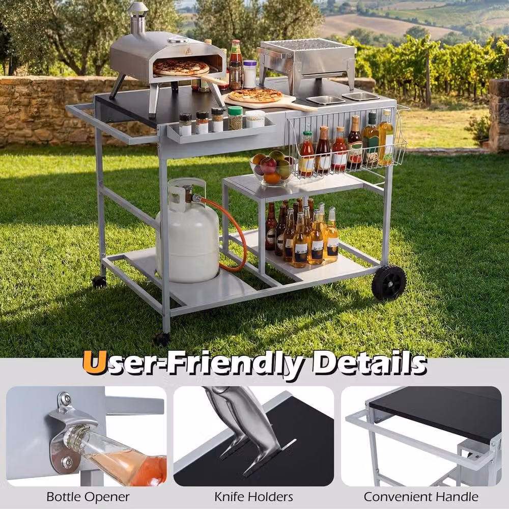 Costway Black Mobile Pizza Oven Cart with Topping Station and Spice Containers, W/D/H: 80.5 x 62.0 x 96.0 cm – 5