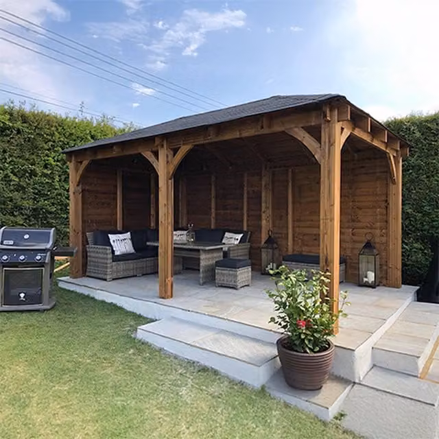 Dunster House Leviathan Heavy Duty Wooden Gazebo with Bitumen Shingle Roof, Brown, 5 x 3 m