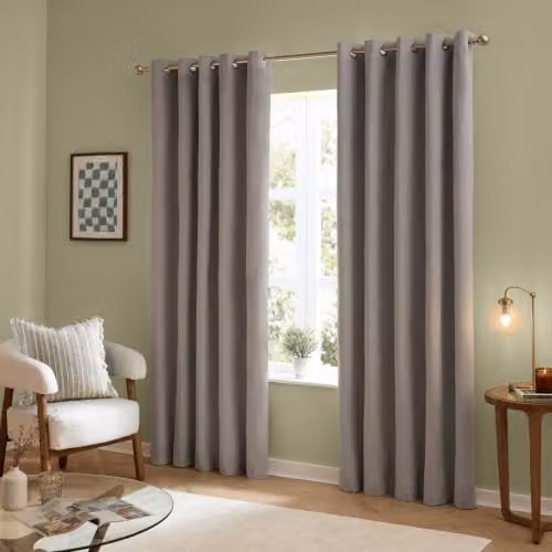 Riva Home Silver Velvet Blackout Eyelet Curtains W: 117 cm, H: 137 cm