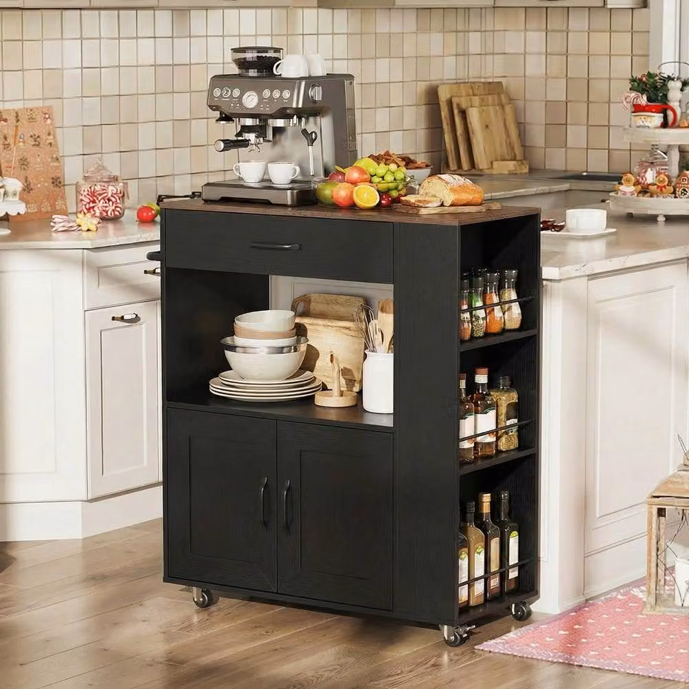 Gymax Rolling Kitchen Island Mobile Kitchen Cart Table in Black – 8