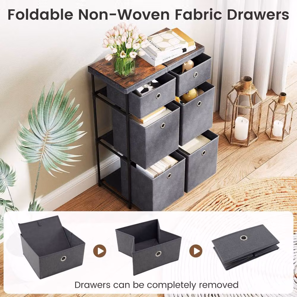 Costway 6-Drawer Metal Frame Chest of Drawers Storage Organiser Unit in Grey – 6