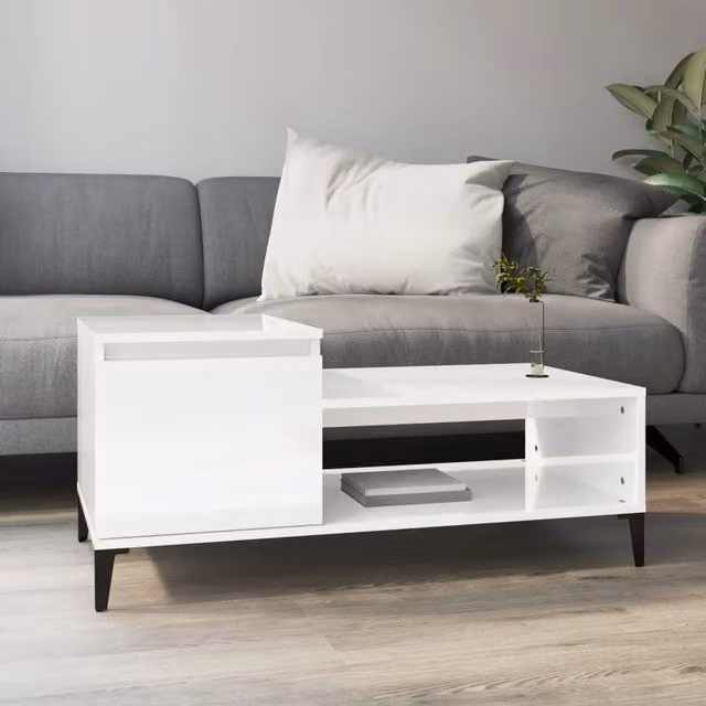 Berkfield Home Modern High Gloss White Coffee Table W/D/H: 100 x 50 x 45 cm