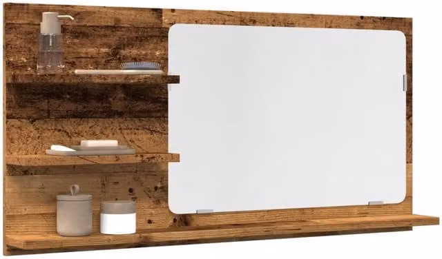 Berkfield Home Rustic Old Wood Bathroom Mirror Cabinet in Brown, W/D/H: 90 x 11 x 45 cm