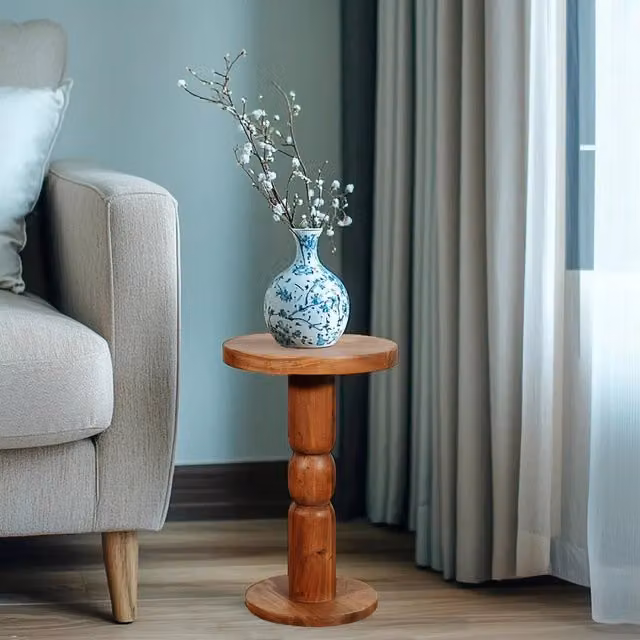 IH Design Modern Round Acacia Wood Freestanding Side Table in Brown