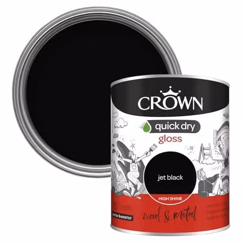 Crown Jet Black Gloss Wood and Metal Paint, 750ml