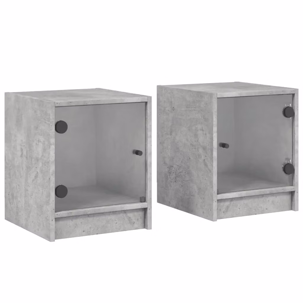Berkfield Home Bedside Cabinets with Glass Doors, 2 Pieces, Concrete Grey, W/D/H: 35 x 37 x 42 cm – 2