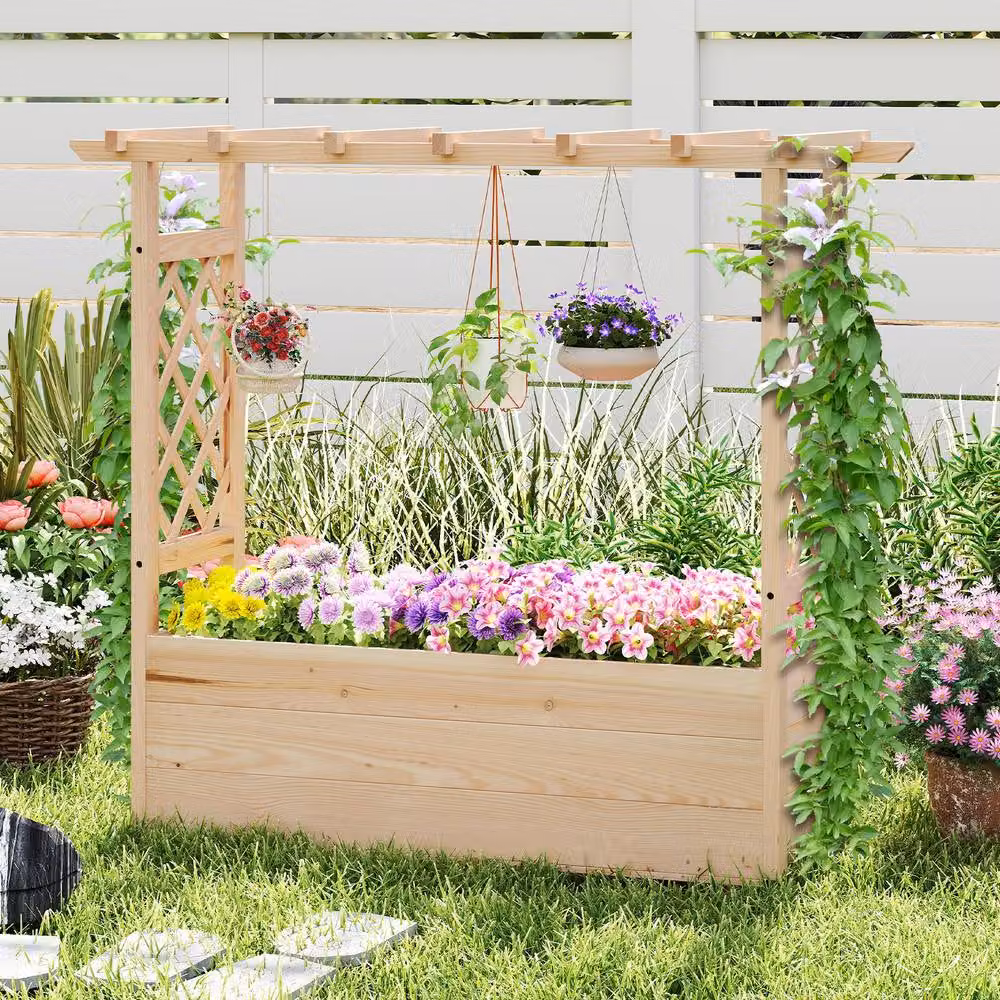 Gymax Wooden Raised Bed Planter in Brown, W/D/H: 103 x 98 x 34 cm – 2