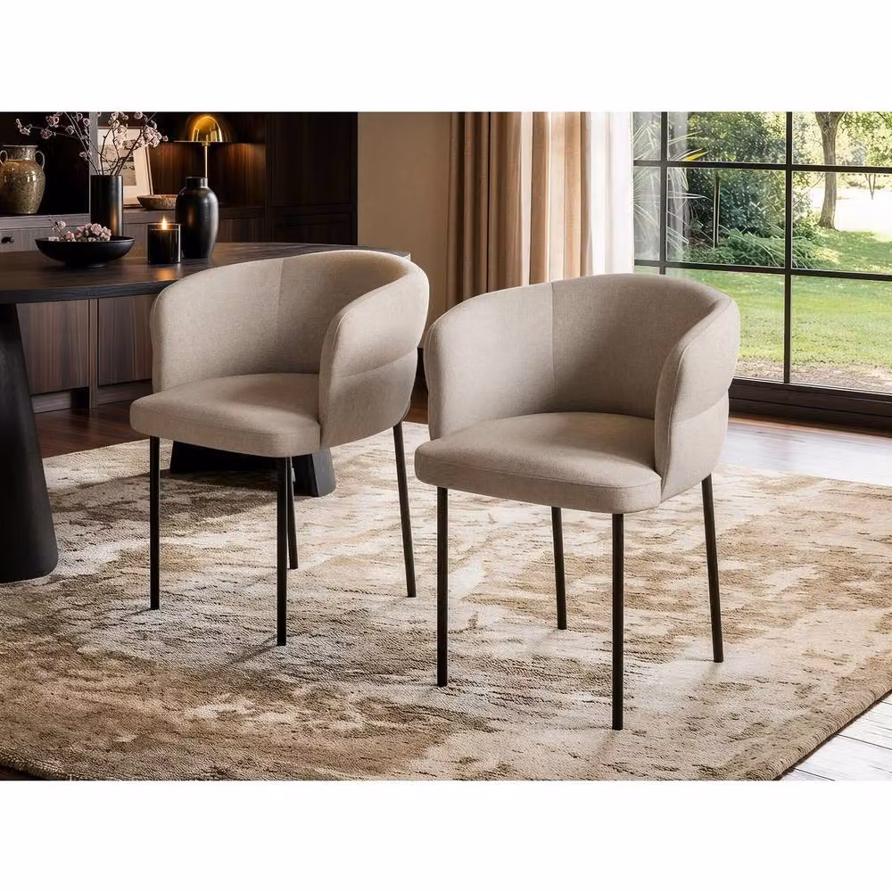 Solace+Co Ebony Black Extendable Oval Dining Table with 6 Beige Elise Chairs – 2