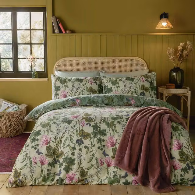 Make It A Home Mystic Berry Floral Reversible Duvet Cover Set, Green, 90 x 200 cm