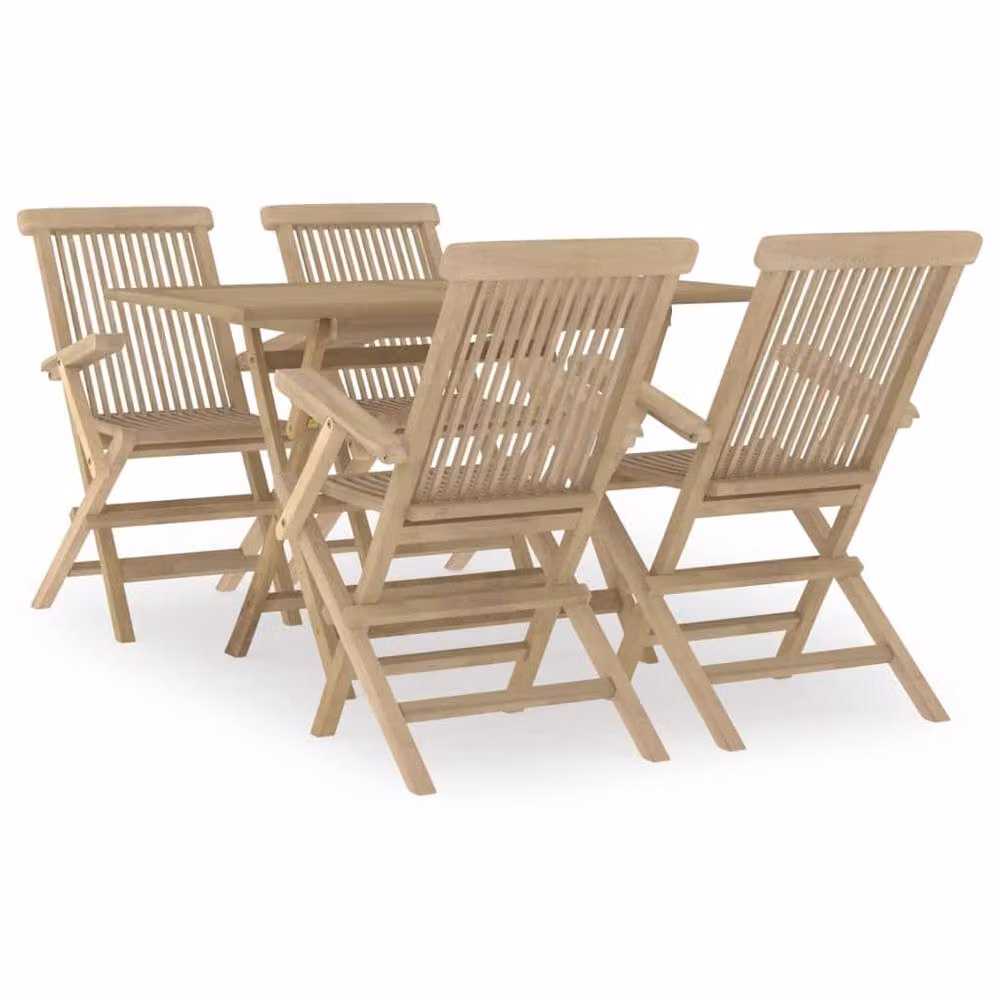 Berkfield Home 5 Piece Grey Solid Teak Wood Garden Dining Set – 2