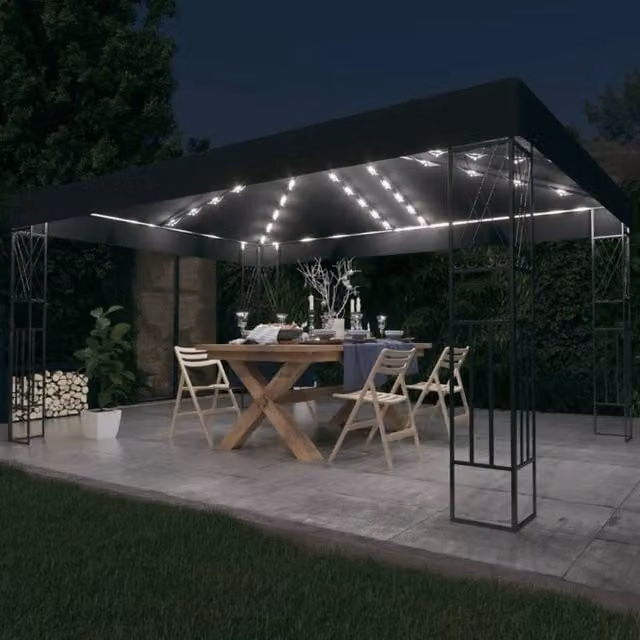 Berkfield Home Gazebo with LED String Lights, Anthracite and Black, W: 4.0 m, D: 3.0 m, H: 3.0 m – 1