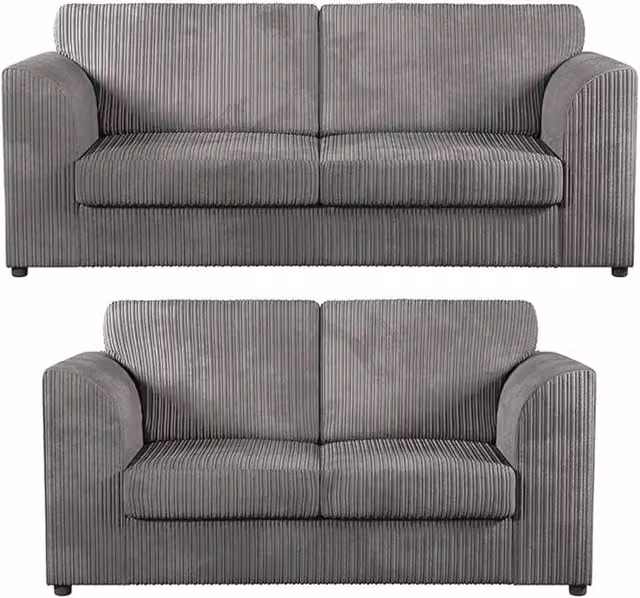 SOFASELECTION UK Jumbo Cord High Back 3+2 Seater Sofa Set in Grey