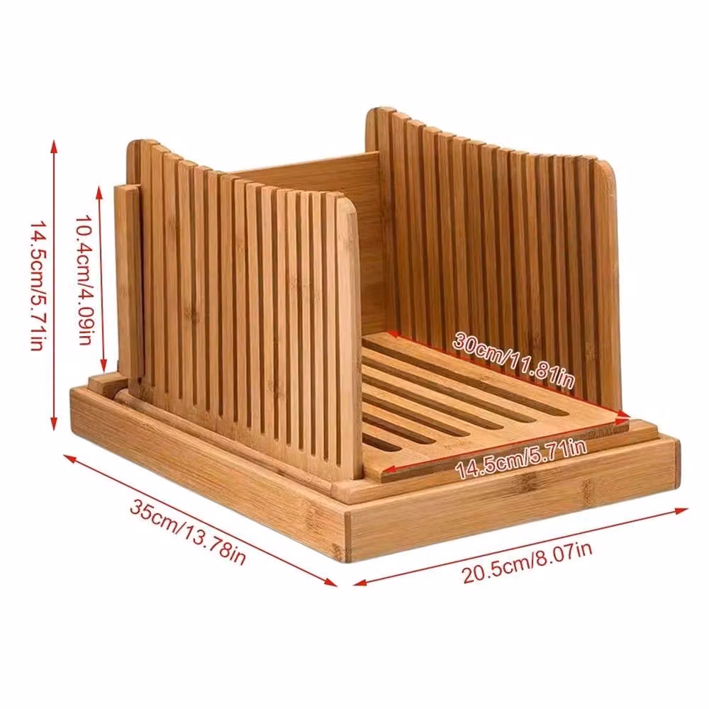 Nordara Adjustable Foldable Bamboo Bread Slicer Guide in Natural Brown, W: 100 cm, H: 15 cm, D: 15 cm – 2