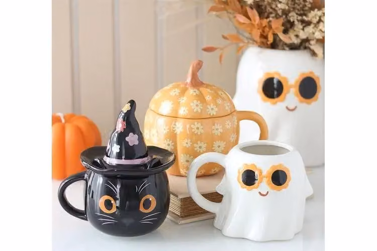 KDMD Groovy Ghost Ceramic Mug, White, 500 ml – 2