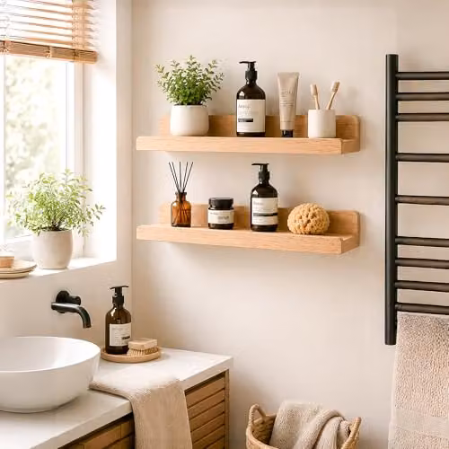 Innoteck Set of 2 U-Shaped Wooden Floating Wall Shelves, Oak, 60 cm – 2