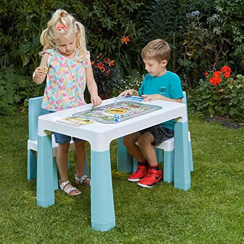 Liberty House Toys Kids Height Adjustable Table and 2 Chairs Set, White and Green, W: 78 cm, D: 50 cm, H: 49/54 cm – 2