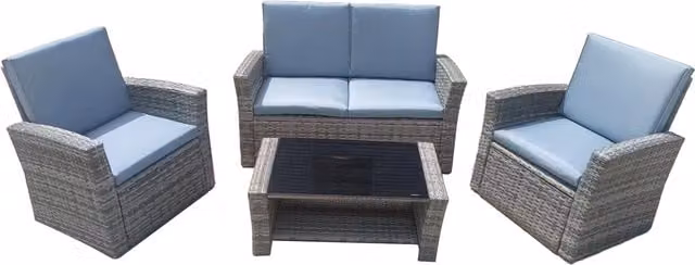 FURNITURE ONE 4 Piece Grey Polyrattan Garden Furniture Set with Upholstered Cushions