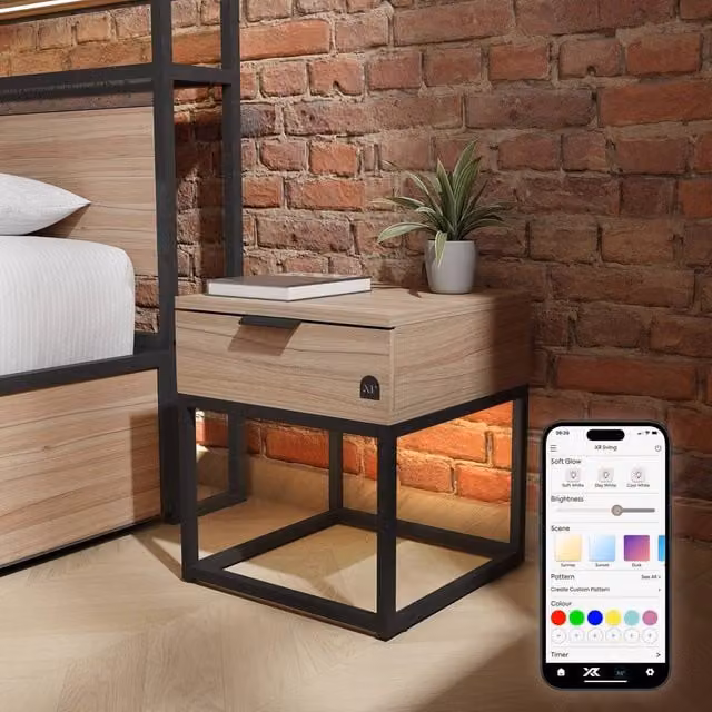 X Rocker Denver Bedside Table with Integrated LED App Control Lights in Light Oak – 1