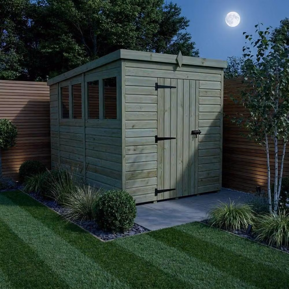 Buttercup Farm Pent Garden Shed with Single Door and Windows, Brown Timber – 3