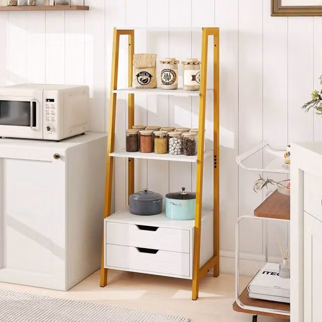 FORGEVIO Tall Freestanding Display Rack with 4 Open Shelves, White
