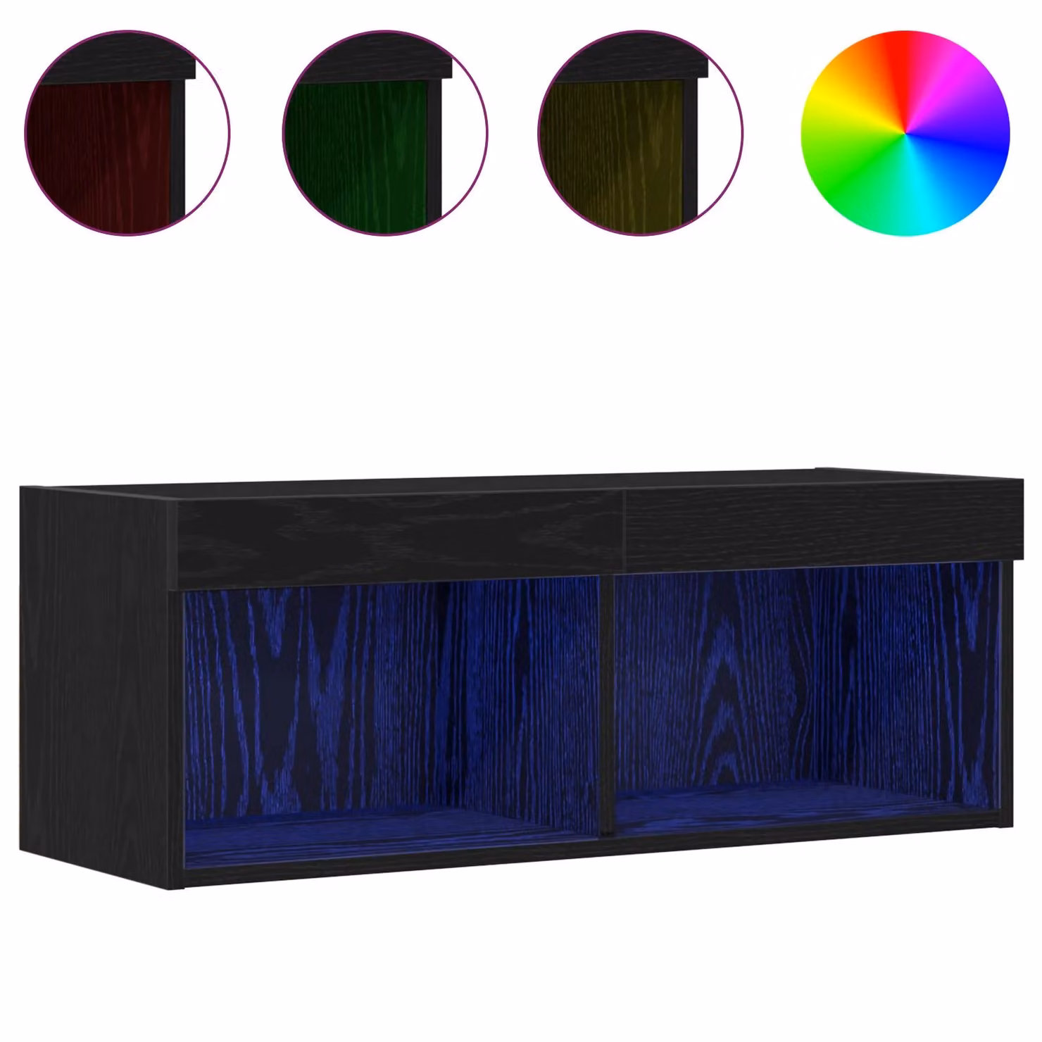 Berkfield Home Modern Wall Mounted TV Cabinet with Integrated LED Lights in Black Oak, W/D/H: 80 x 30 x 30 cm – 4