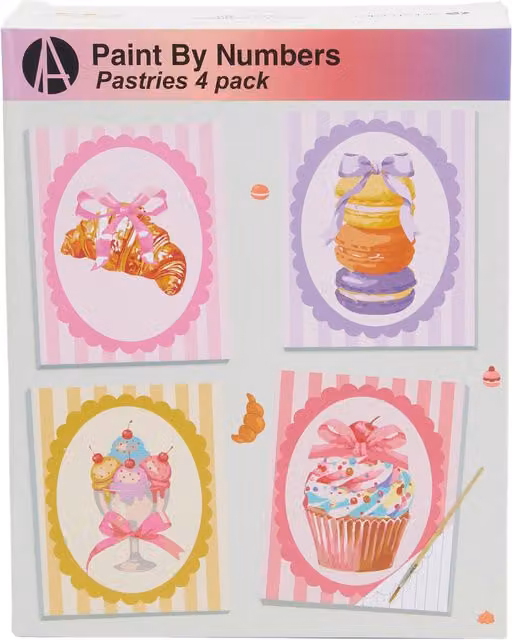 Art Studio Pack of 4 Multicolour Pastries Paint By Number Kits for Adults