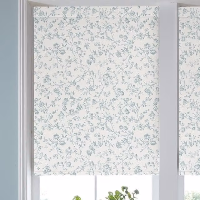 Laura Ashley Aria Made to Measure Blackout Roller Blind in Eucalyptus Blue Floral Polyester