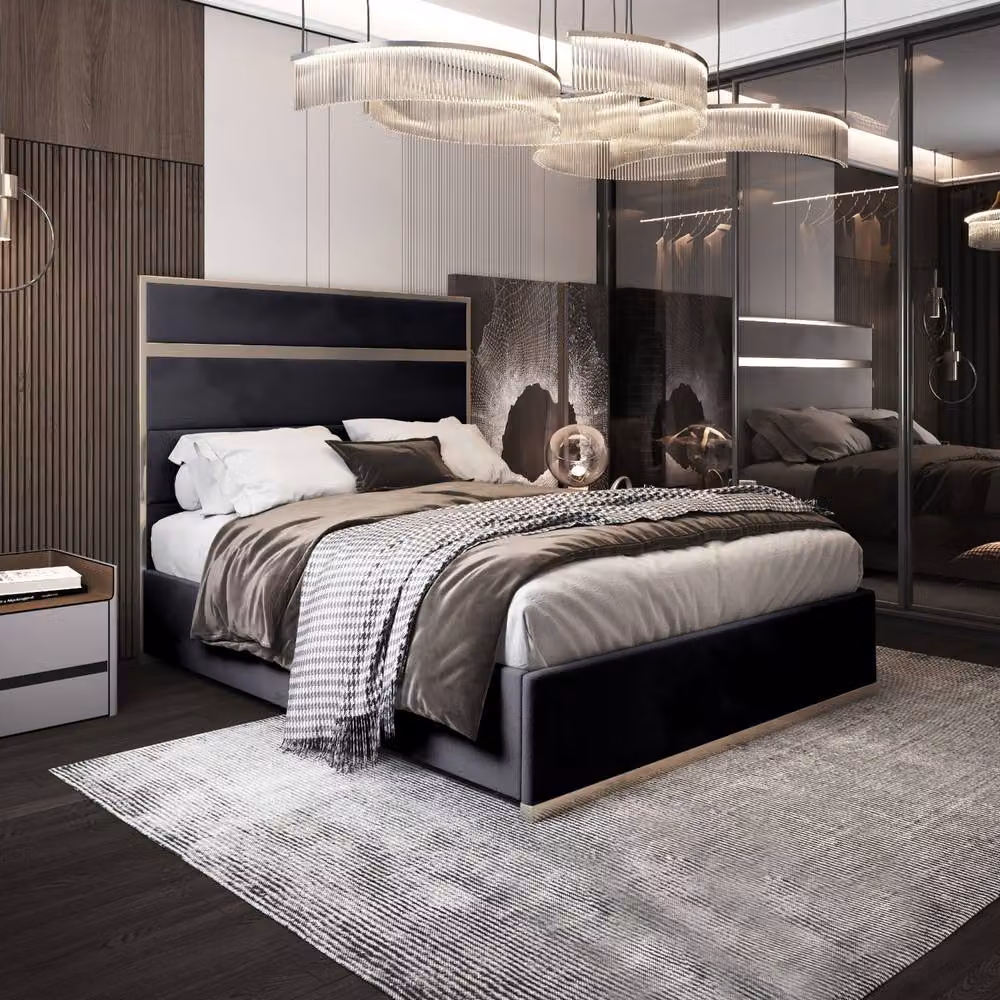 Casani Fleetwood Modern Upholstered Velvet Bed Frame with Black Metal Details, Super King, 200 x 200 cm – 2