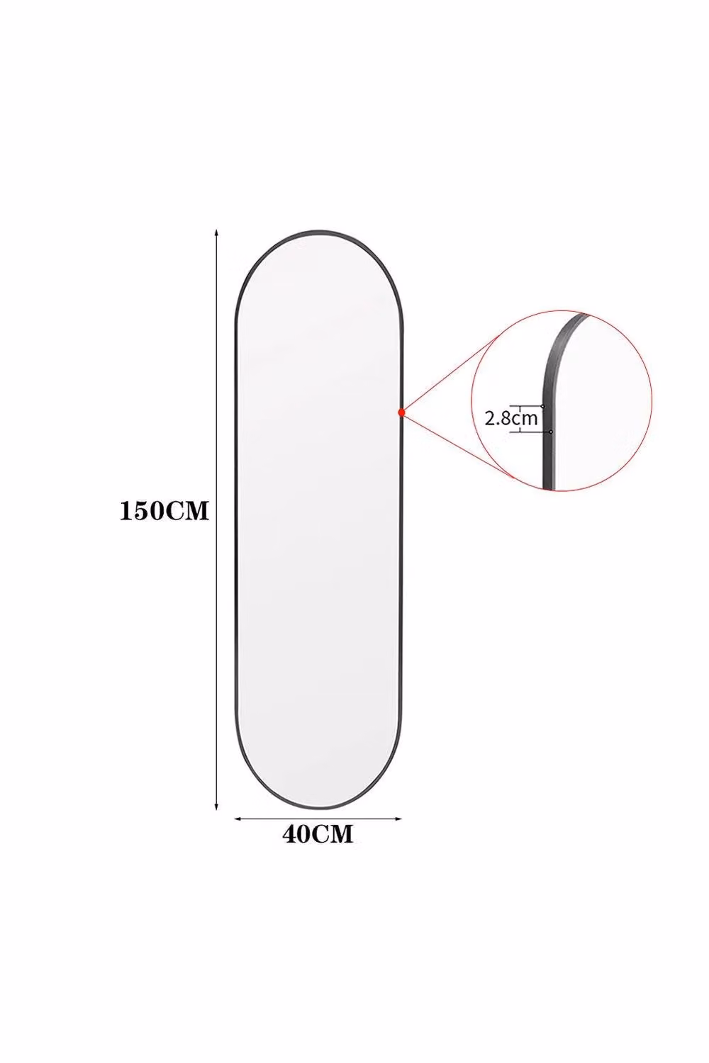 H&O Direct Black Oval Wall Mounted Full Length Mirror, W: 40 cm, H: 150 cm – 3
