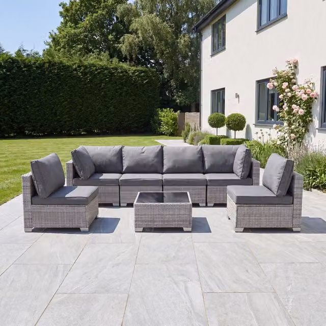 Saviano 6 Seat Modular Rattan Conversation Set in Grey