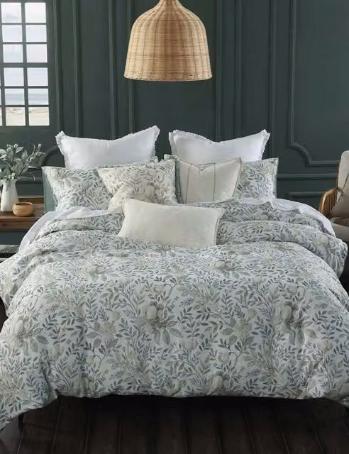 MM Linen Whisper Floral Cotton Duvet Cover Set, Grey Mix, W: 140 cm, H: 200 cm