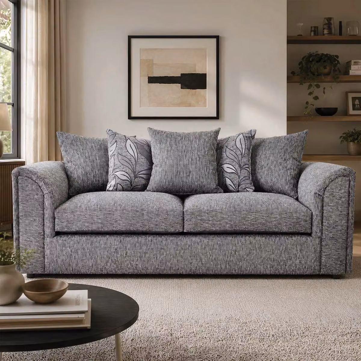 Furnishings For Less UK Byron Dundee Chenille Fabric 3 Piece 5 Seater Sofa Suite in Grey – 3