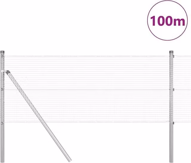 Berkfield Home Modern Welded Wire Fence with 13 Posts, Galvanised Steel, Silver