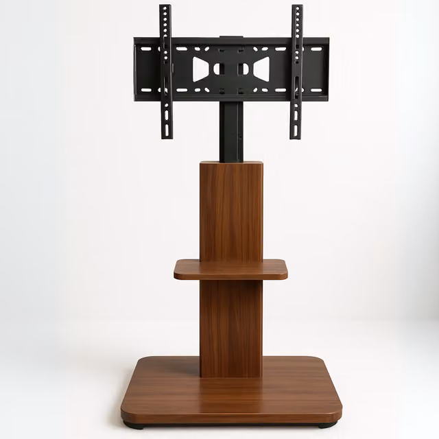 Pirlo Plush Industrial 2 Tier Wooden TV Floor Stand with Adjustable Shelves and Back Panel, Brown