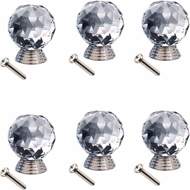 Roseley Polished Transparent Glass Door Knobs, Pack of 6