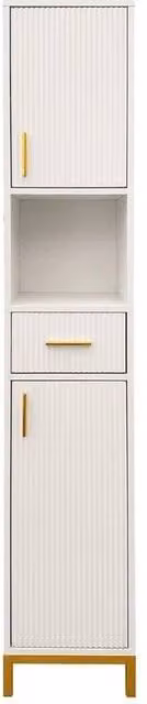 KORVIXA White Freestanding Bathroom Tall Cabinet with Hinged Doors and Internal Shelves, W: 70 cm, H: 75 cm