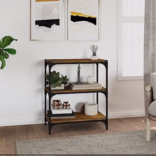 vidaXL Industrial Book Cabinet in Brown Oak with Metal and MDF, W/D/H: 60 x 33 x 70.5 cm – 2