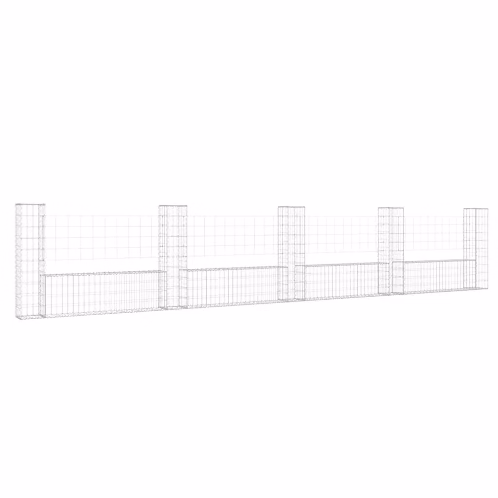 Berkfield Home U-shape Iron Gabion Basket with 5 Posts, Silver, W: 500 cm, D: 20 cm, H: 100 cm – 2
