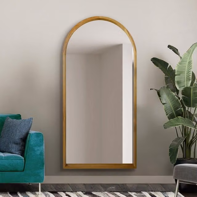 MirrorOutlet The Naturalis Solid Oak Framed Arched Leaner Wall Mirror, Brown, W: 90 cm, H: 180 cm