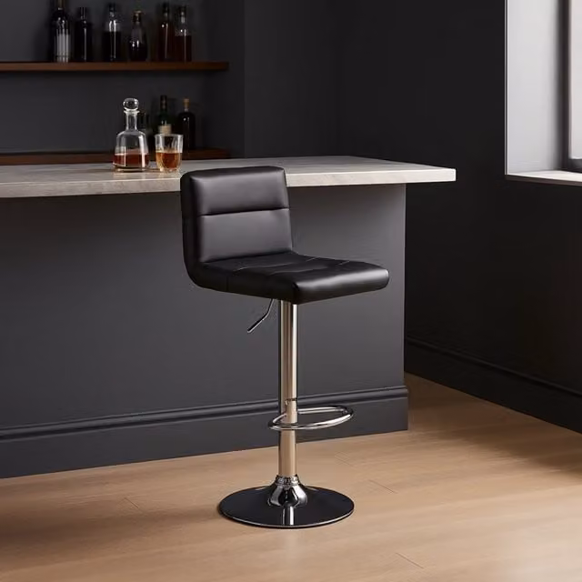 Orsina Adjustable Height Bar Stool with Chrome Base in Black